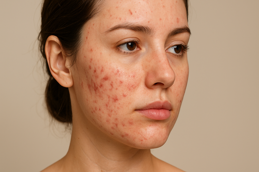 Woman with acne scars on cheeks, used to illustrate how to get rid of acne scars.